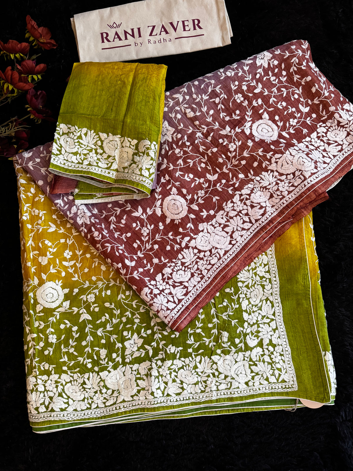 Shaded Parsi Embroidered Gachi Tussar Silk