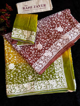 Shaded Parsi Embroidered Gachi Tussar Silk