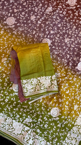 Shaded Parsi Embroidered Gachi Tussar Silk