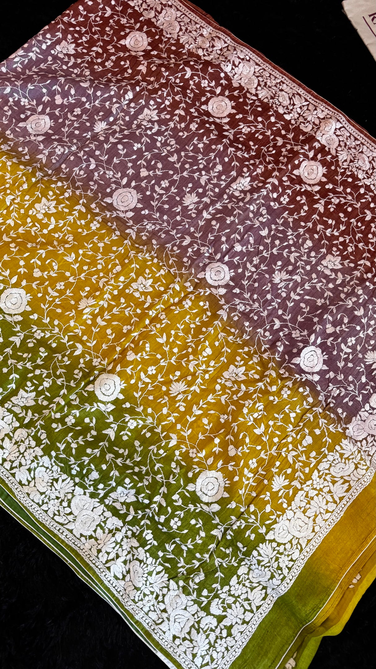 Shaded Parsi Embroidered Gachi Tussar Silk