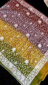 Shaded Parsi Embroidered Gachi Tussar Silk