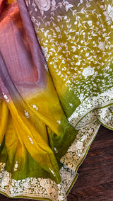 Shaded Parsi Embroidered Gachi Tussar Silk