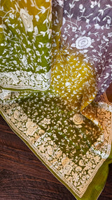 Shaded Parsi Embroidered Gachi Tussar Silk