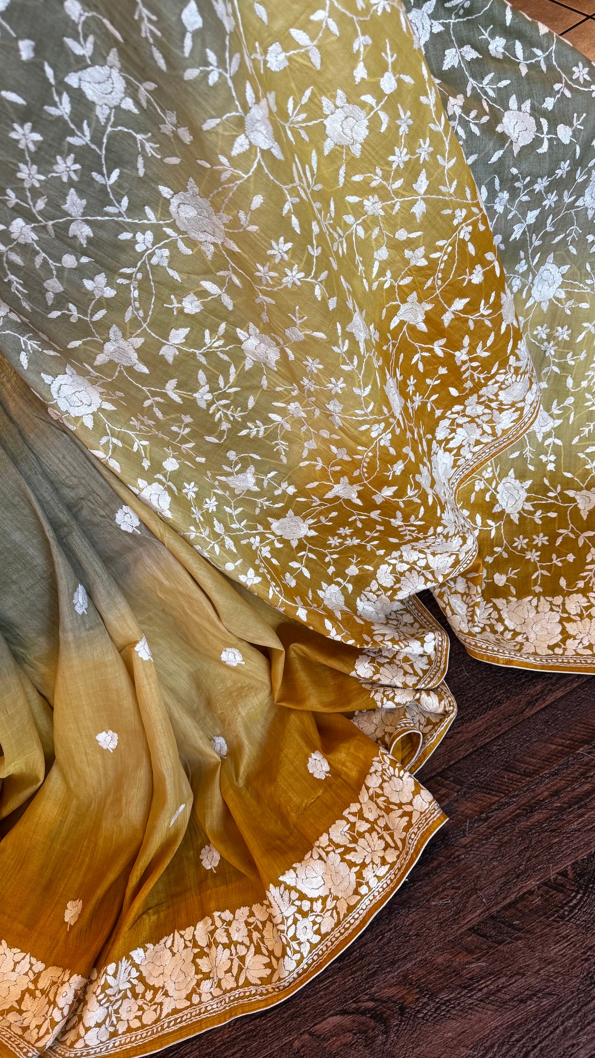 Shaded Parsi Embroidered Gachi Tussar Silk