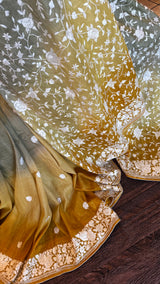 Shaded Parsi Embroidered Gachi Tussar Silk