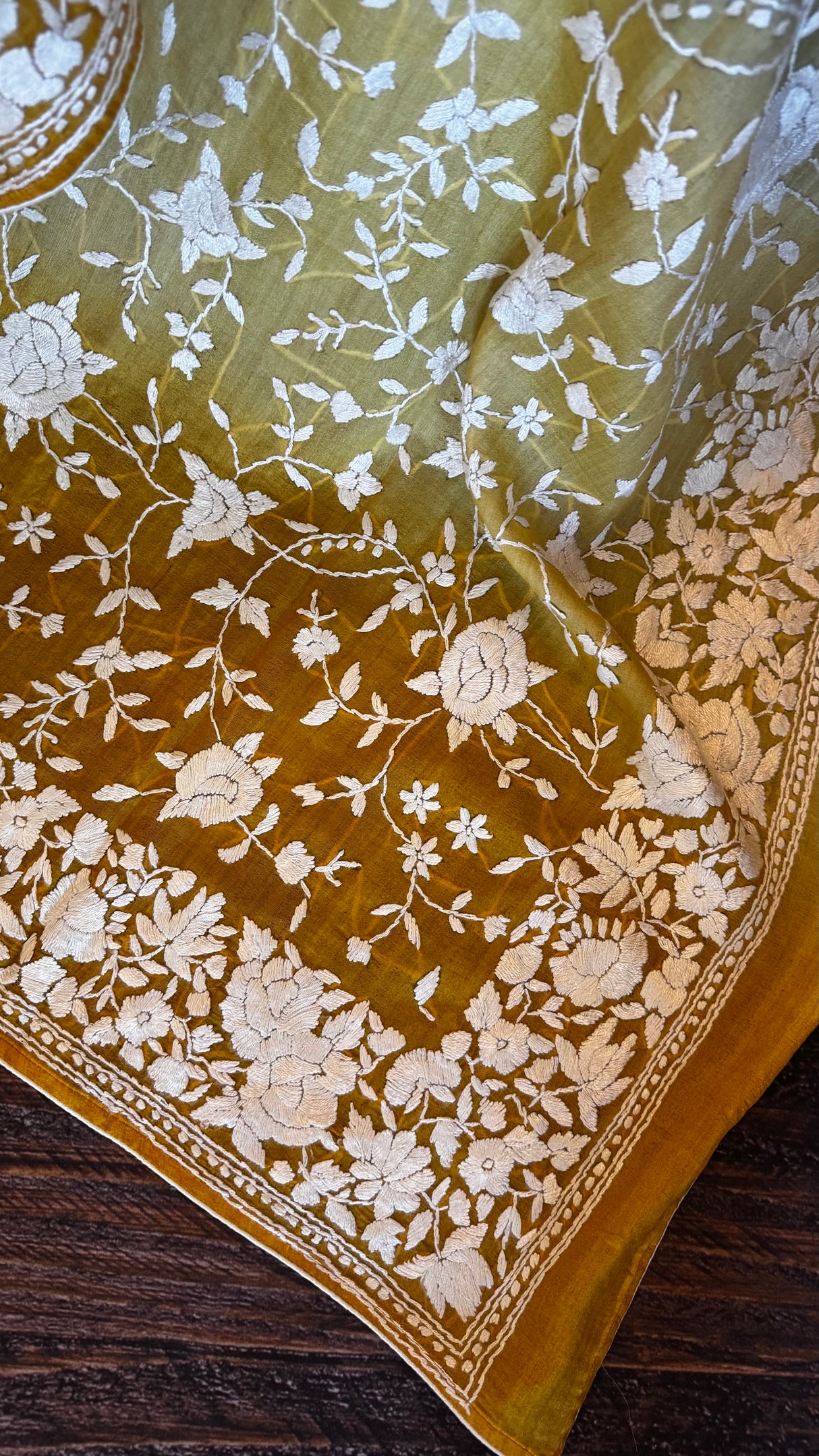 Shaded Parsi Embroidered Gachi Tussar Silk