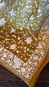 Shaded Parsi Embroidered Gachi Tussar Silk