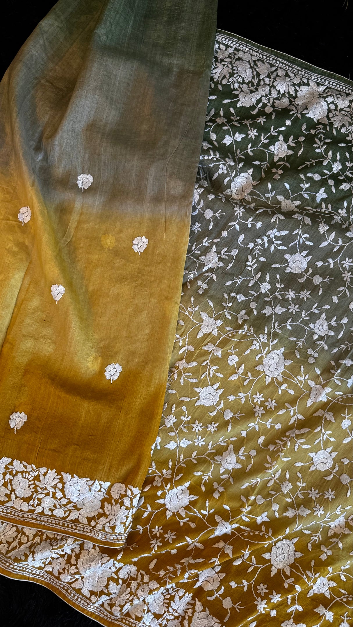 Shaded Parsi Embroidered Gachi Tussar Silk