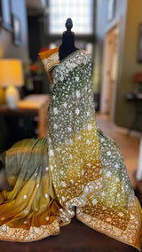 Shaded Parsi Embroidered Gachi Tussar Silk