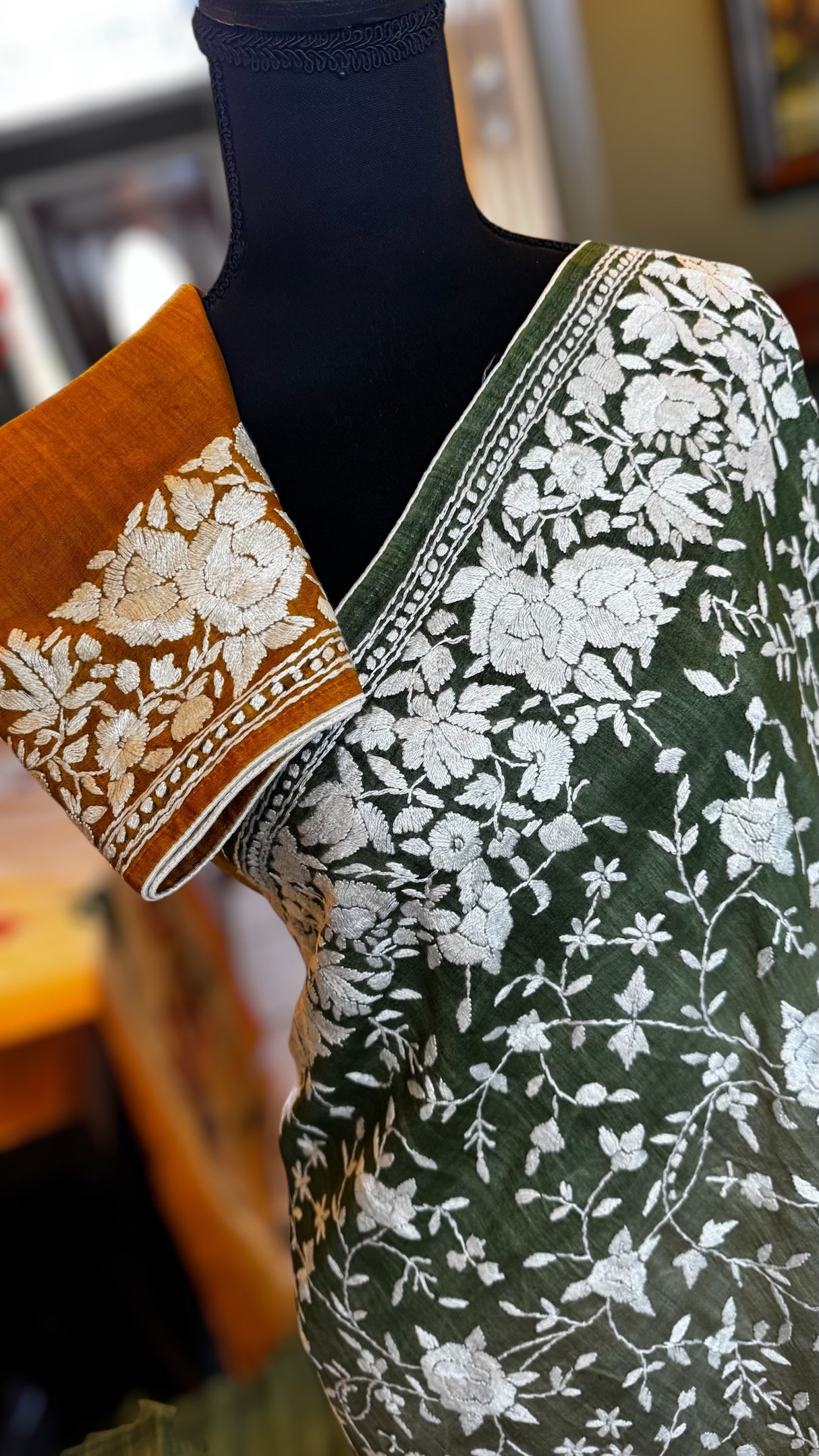 Shaded Parsi Embroidered Gachi Tussar Silk