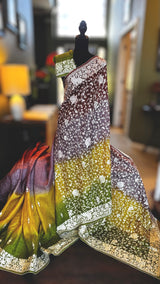 Shaded Parsi Embroidered Gachi Tussar Silk