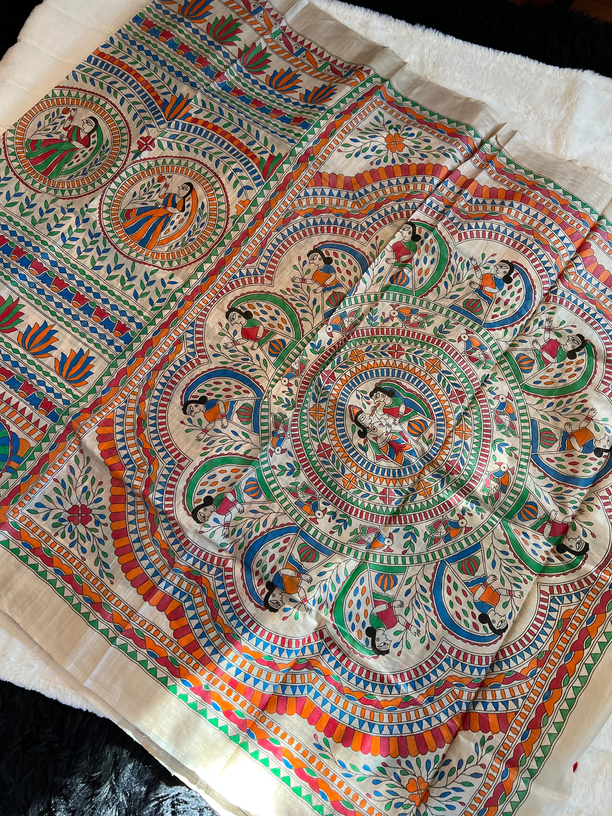 Madhubani hand painting on Pure Tussar Silk AUS