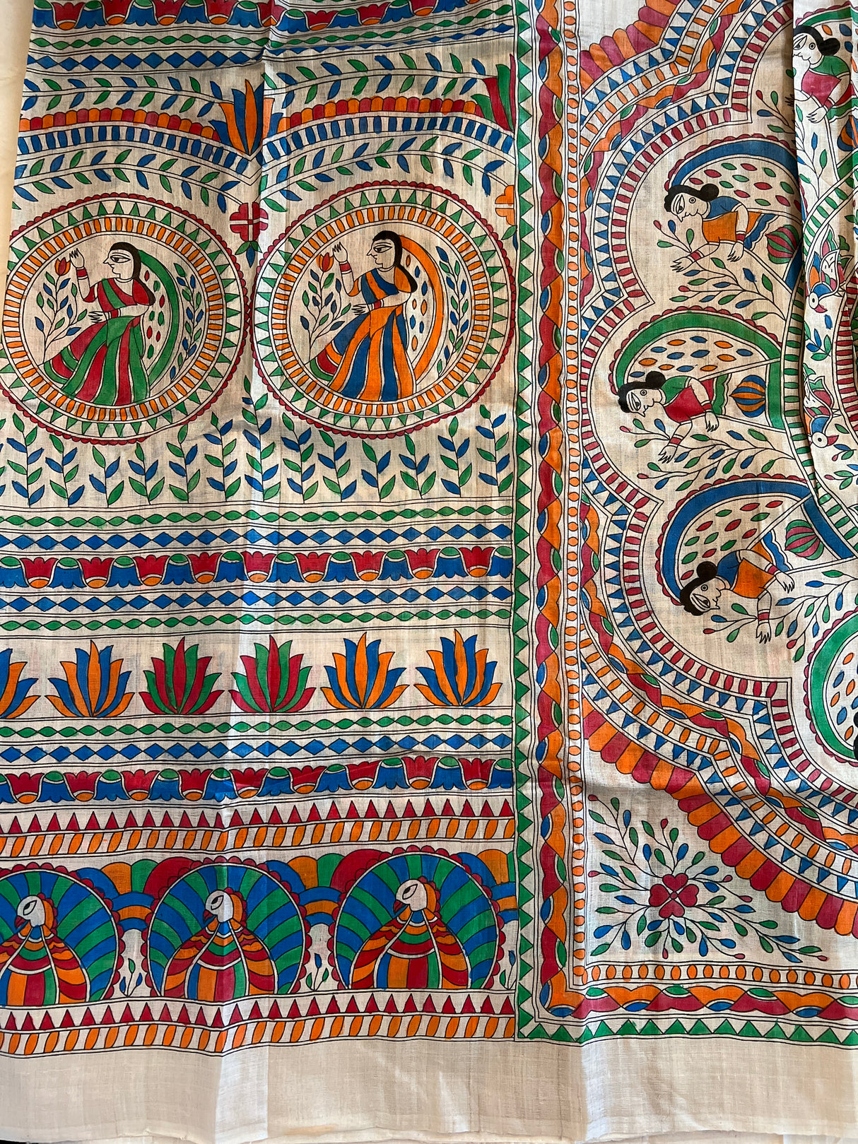 Madhubani hand painting on Pure Tussar Silk AUS