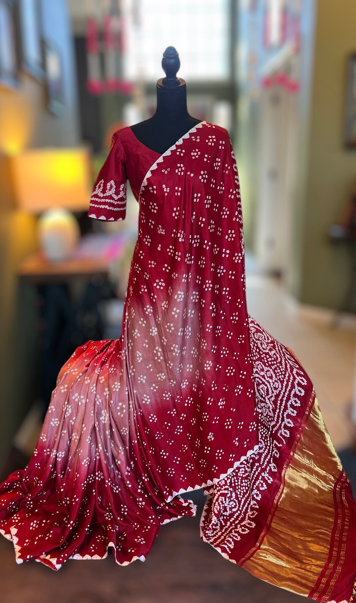 Rai Bandhej on Gajji Silk with Pre-Stitched Blouse AUS