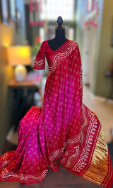 Rai Bandhej on Gajji Silk with Pre-Stitched Blouse AUS