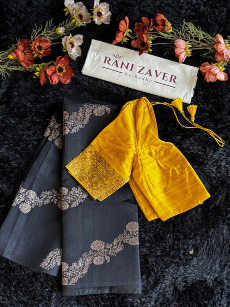 Black Pure Raw Silk Banarasi