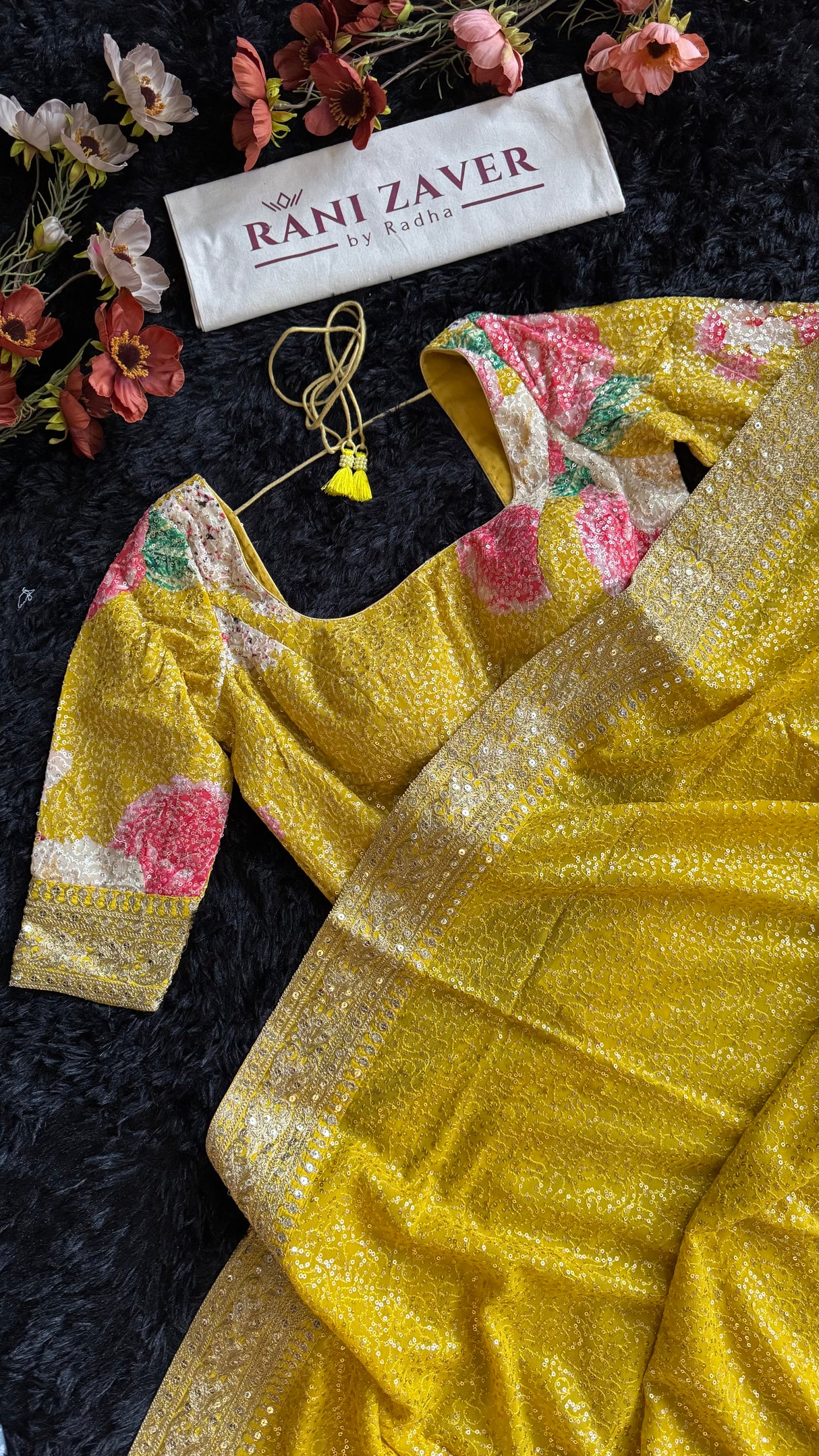 Yellow Sequins Pure Georgette