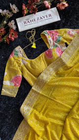 Yellow Sequins Pure Georgette