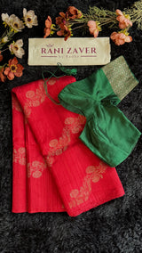 Dark Red Pure Raw Silk Banarasi