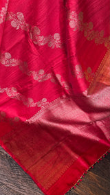 Dark Red Pure Raw Silk Banarasi