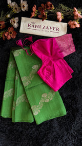 Green Pure Raw Silk Banarasi
