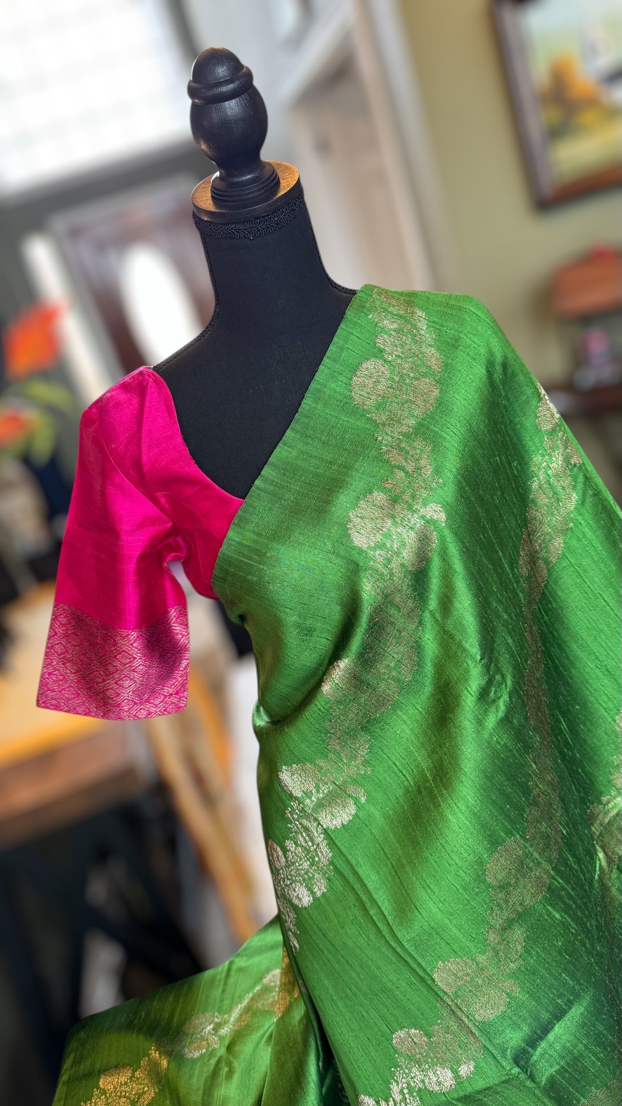 Green Pure Raw Silk Banarasi