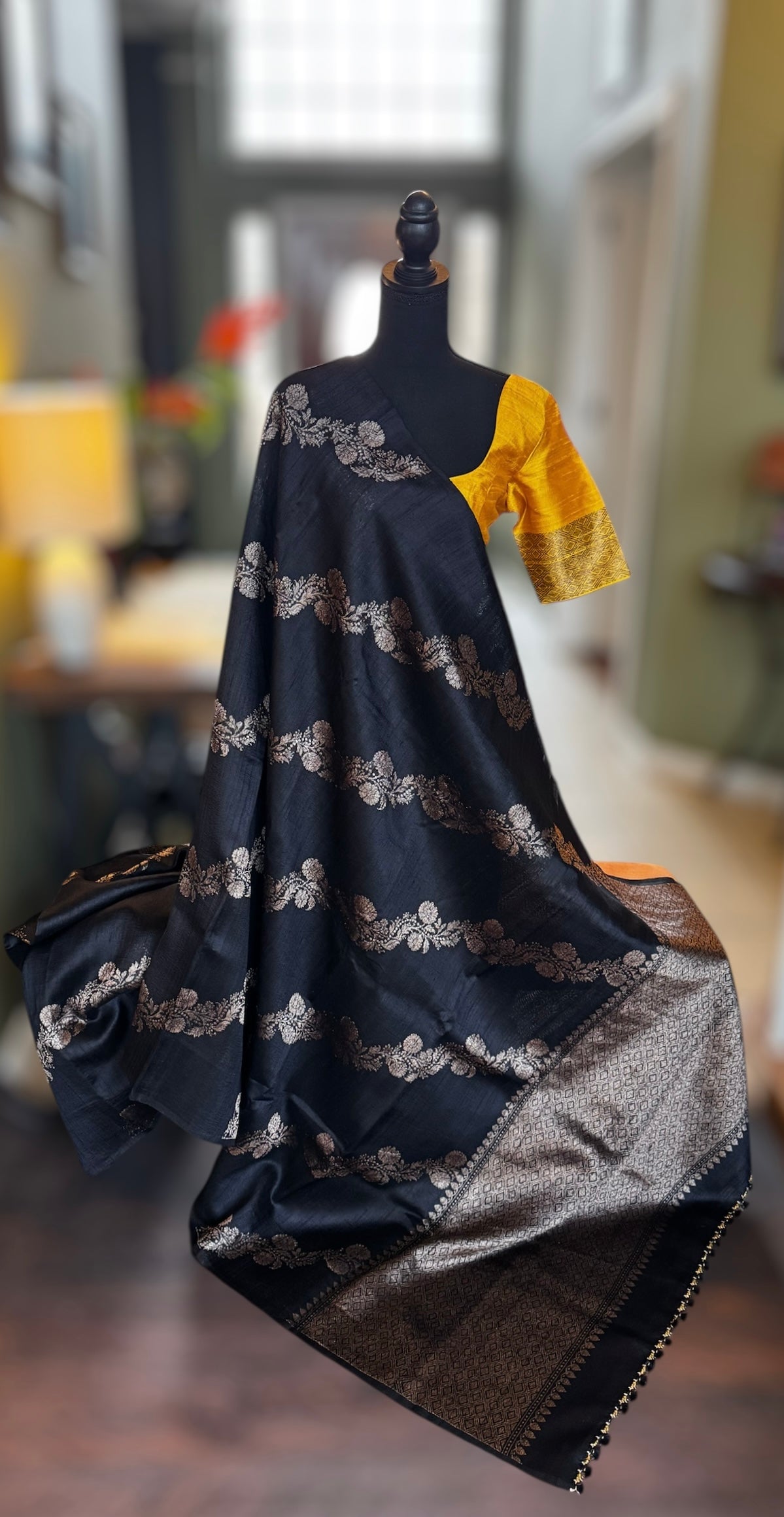 Black Pure Raw Silk Banarasi