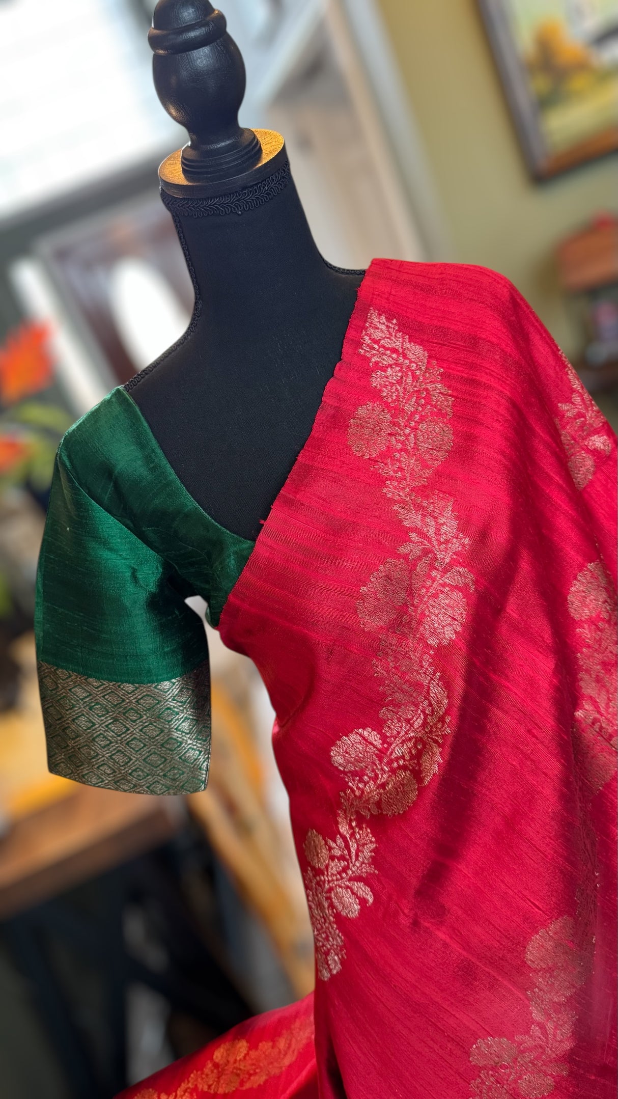 Dark Red Pure Raw Silk Banarasi