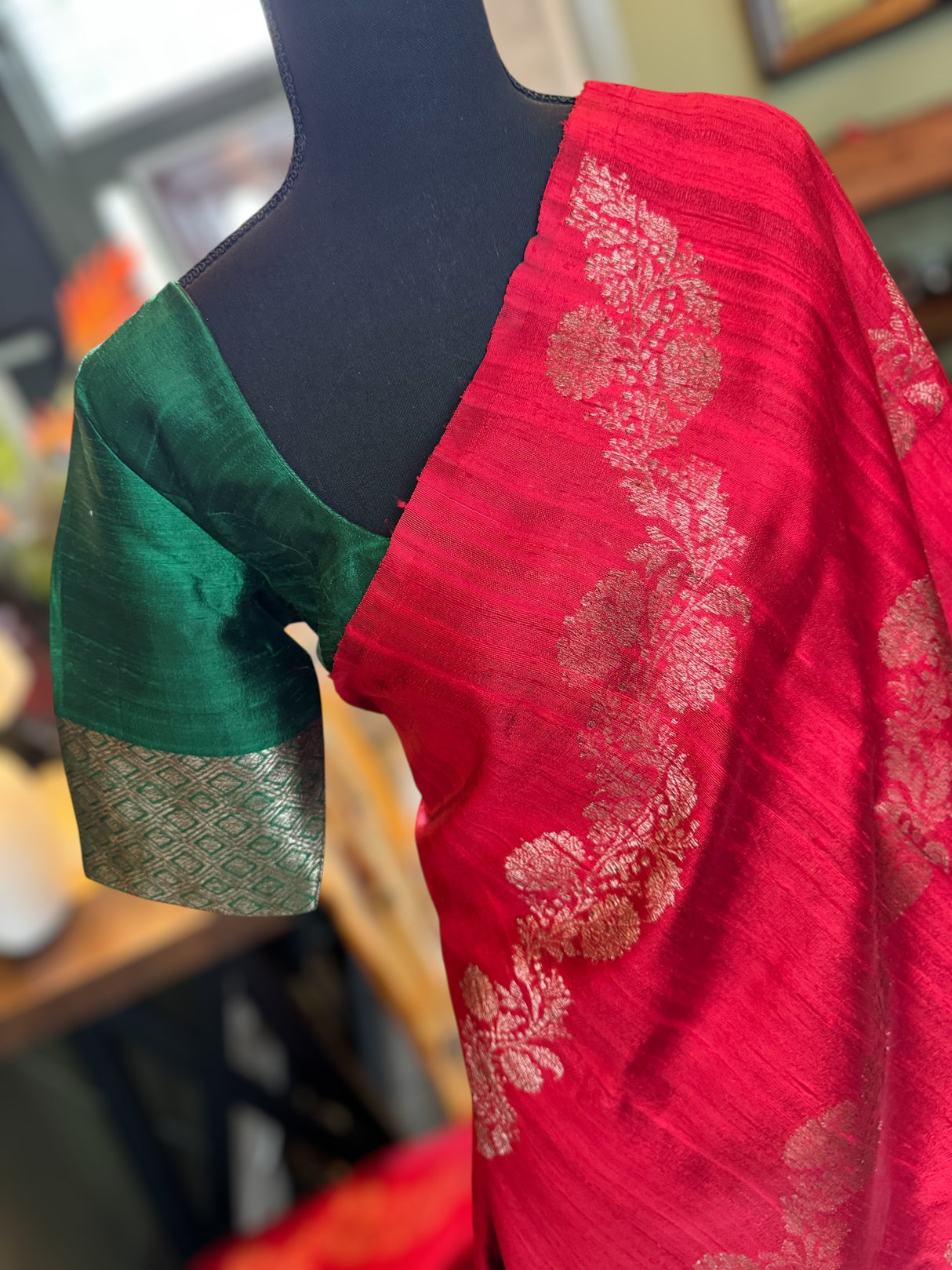 Dark Red Pure Raw Silk Banarasi