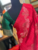 Dark Red Pure Raw Silk Banarasi