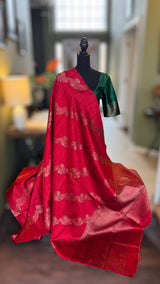 Dark Red Pure Raw Silk Banarasi