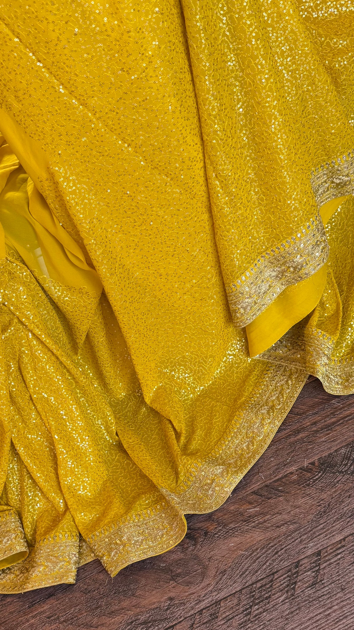 Yellow Sequins Pure Georgette