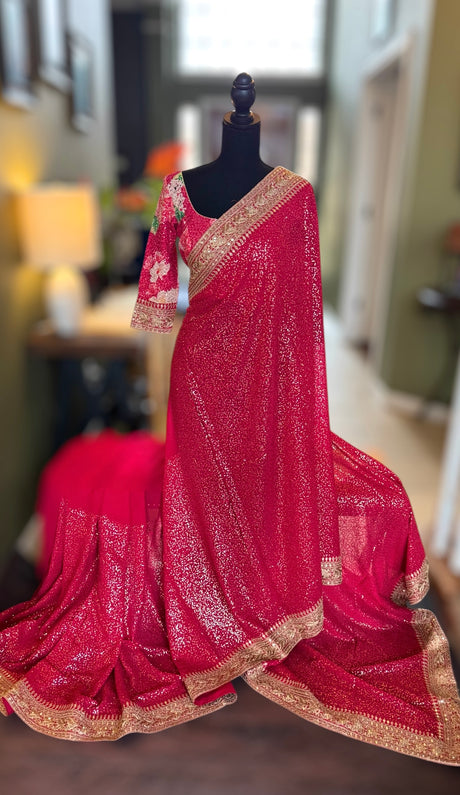 Pink Sequins Pure Georgette