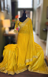 Yellow Sequins Pure Georgette