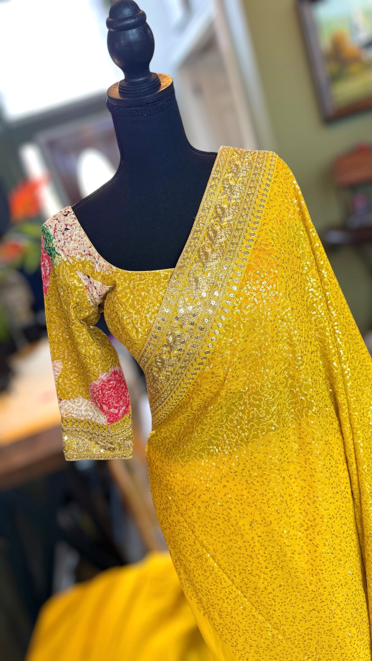 Yellow Sequins Pure Georgette