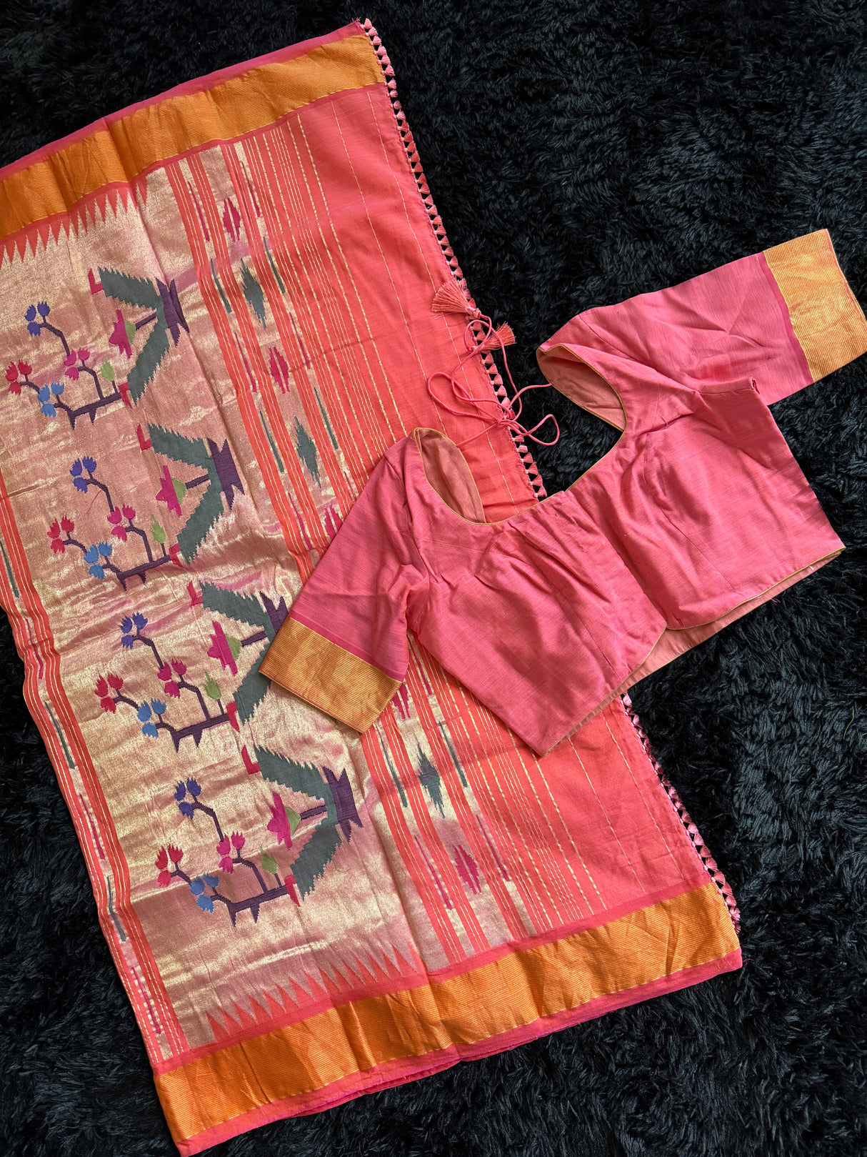 Salmon Cotton Paithani
