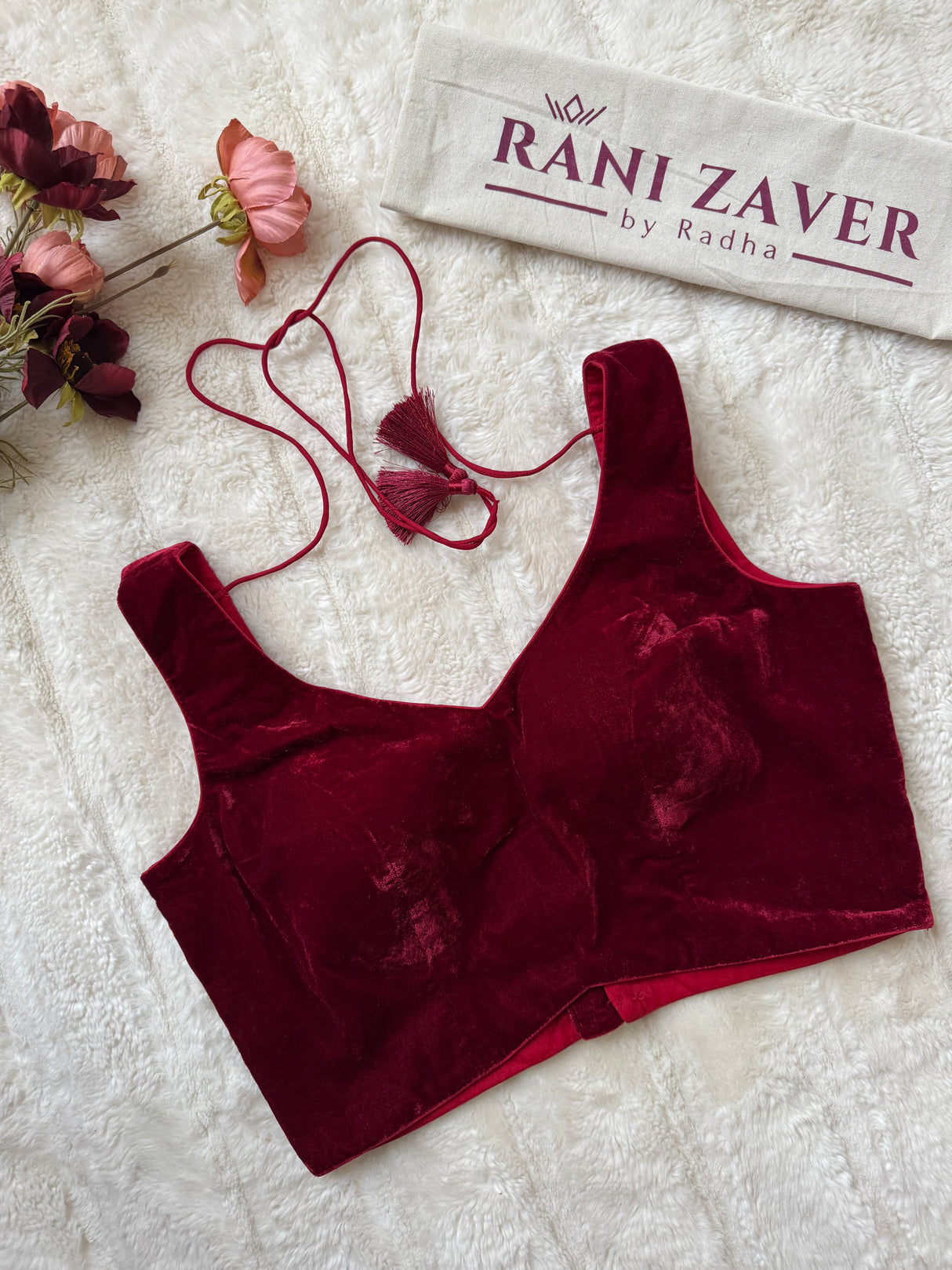 Burgundy Red Velvet V Neck Sleeveless  Blouse 36 38