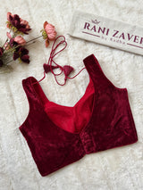 Burgundy Red Velvet V Neck Sleeveless  Blouse 36 38