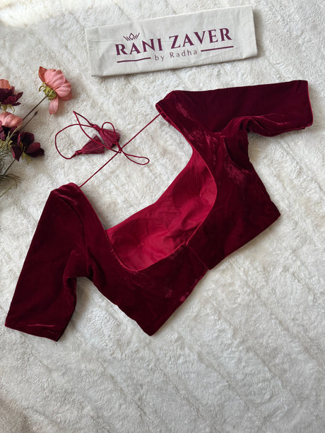 Burgundy Red Velvet Elbow Sleeves  Blouse 36 38