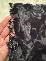 Black Self Pattern  Velvet Short Sleeves with hanging beads  Blouse 38