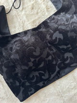 Black Self Pattern  Velvet Short Sleeves with hanging beads  Blouse 38