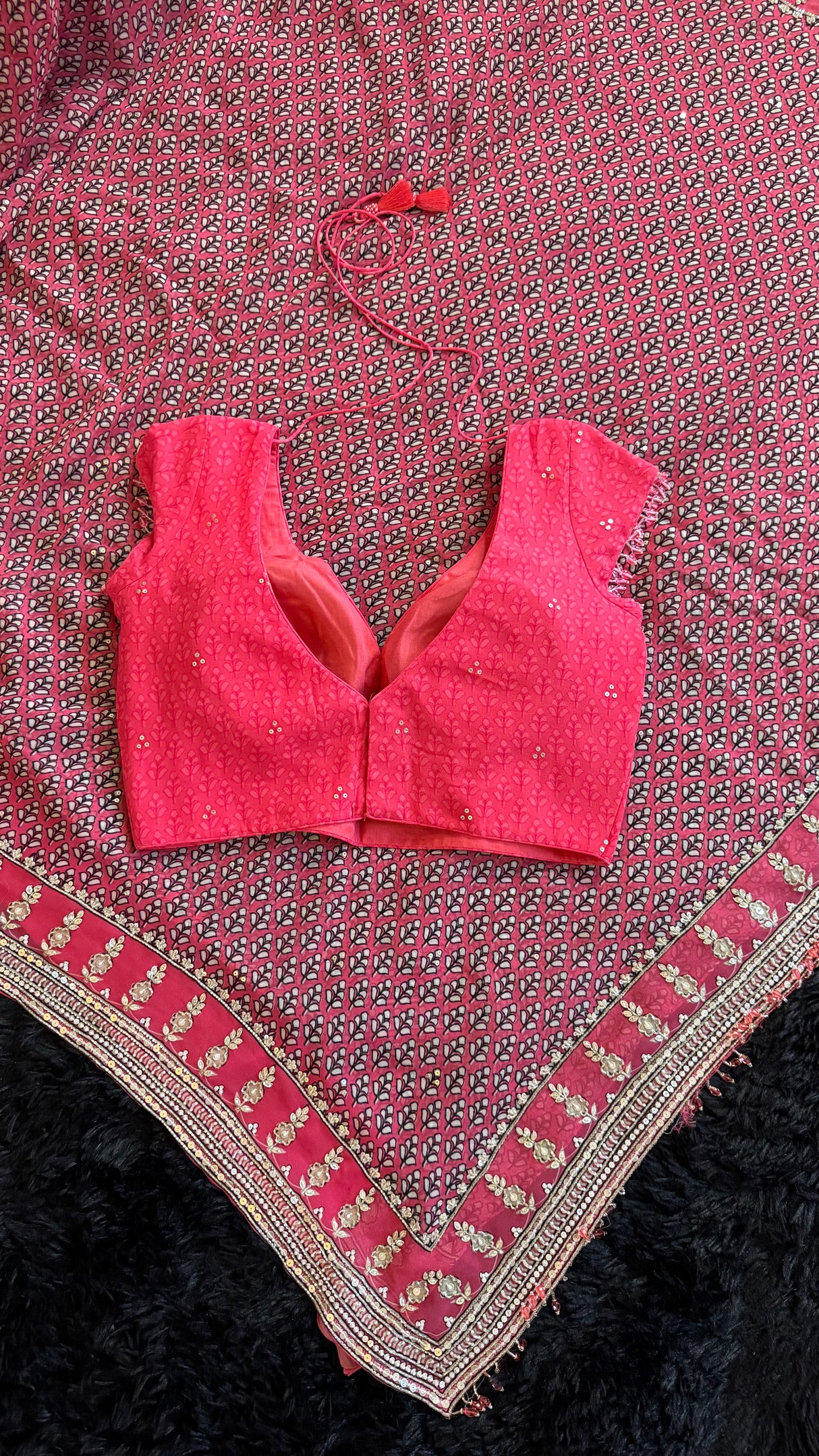 Georgette Salmon Ajrak Print Kareena Kapoor Saree