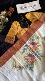 Hand Painting and Gujrathi Kutch Wok on Pure Tussar Silk