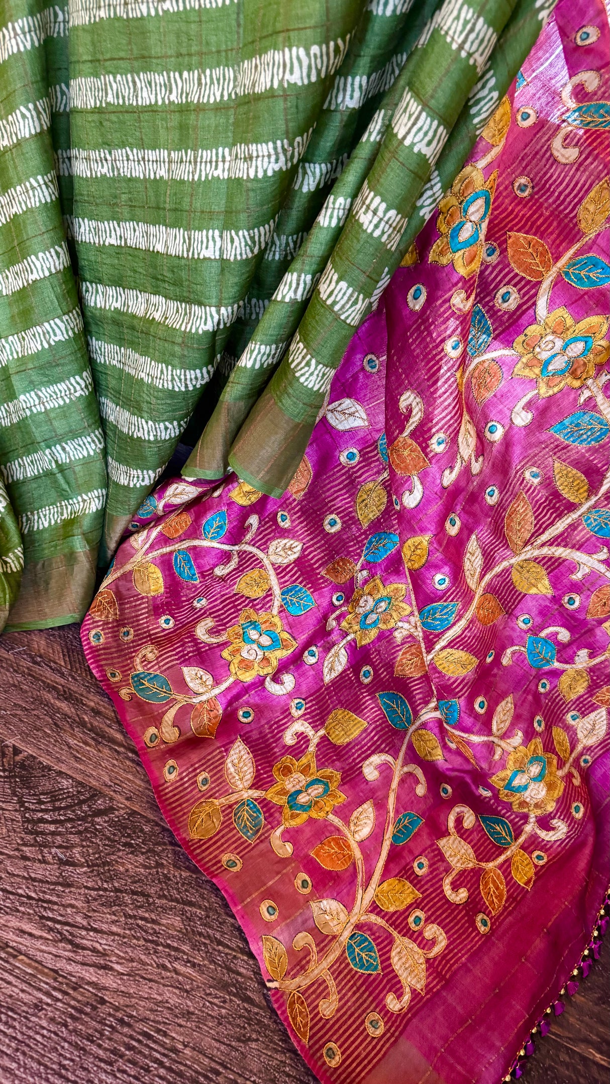 Kalamkari and Shibori on Pure Tussar Silk
