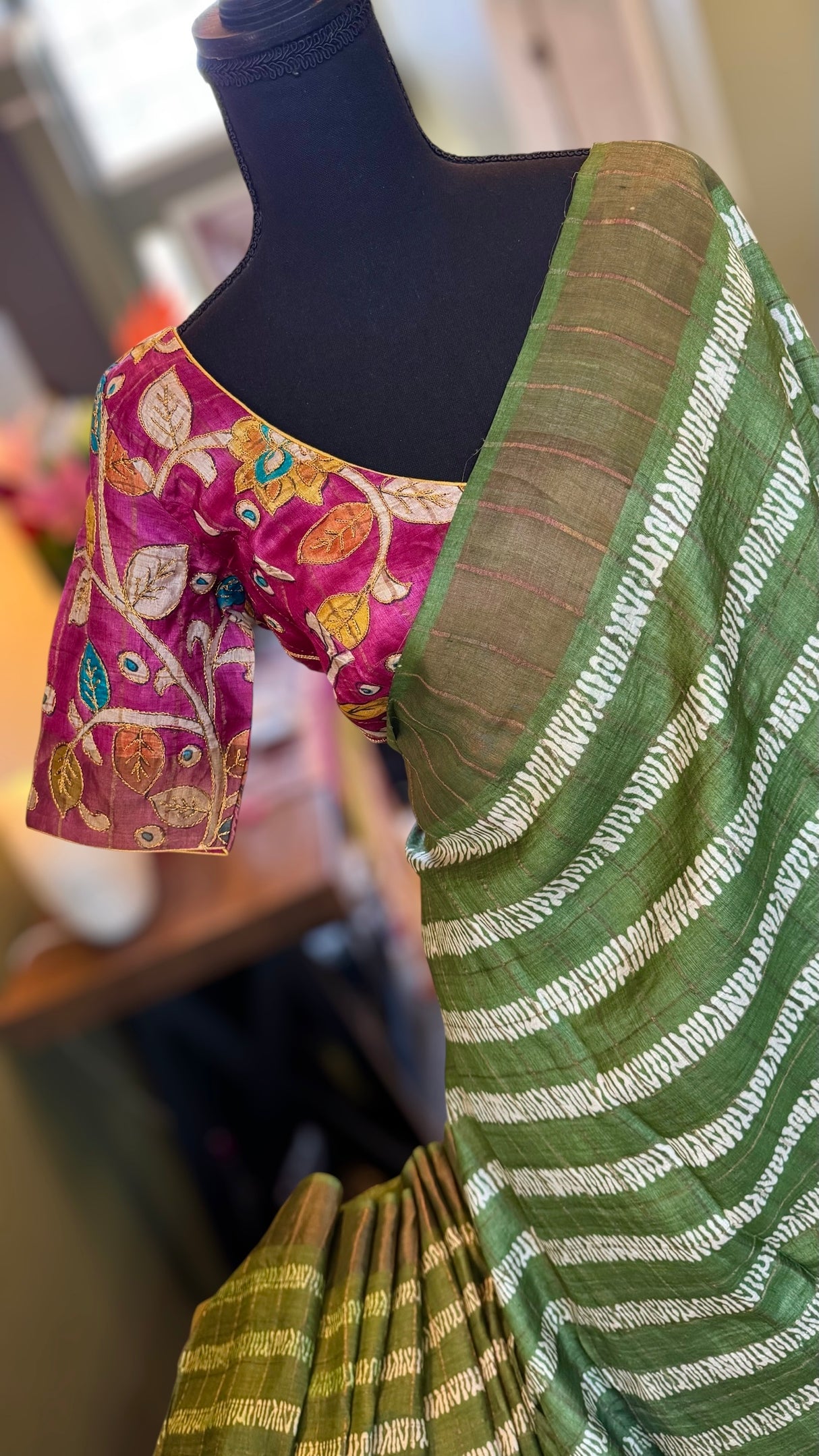 Kalamkari and Shibori on Pure Tussar Silk
