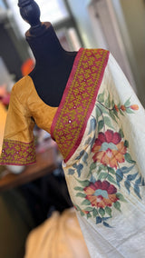 Hand Painting and Gujrathi Kutch Wok on Pure Tussar Silk