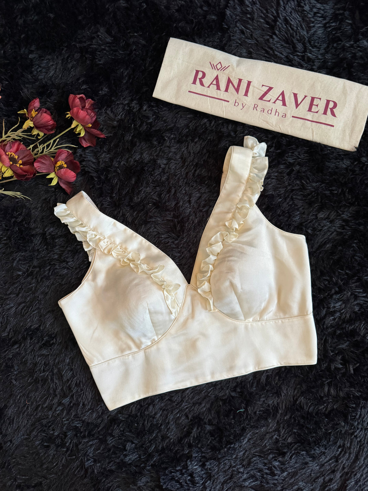 Ivory Satin Frill Blouse 36