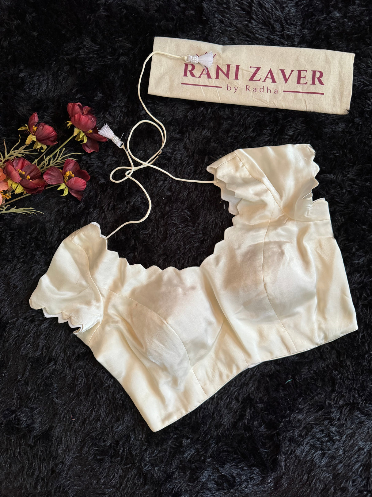 Ivory Satin Scallop Short Sleeve Blouse 38