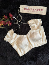 Ivory Satin Scallop Short Sleeve Blouse 38