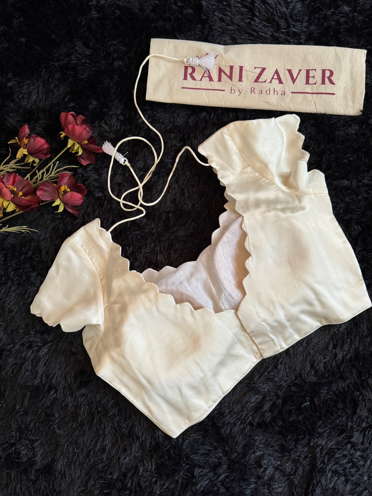 Ivory Satin Scallop Short Sleeve Blouse 38